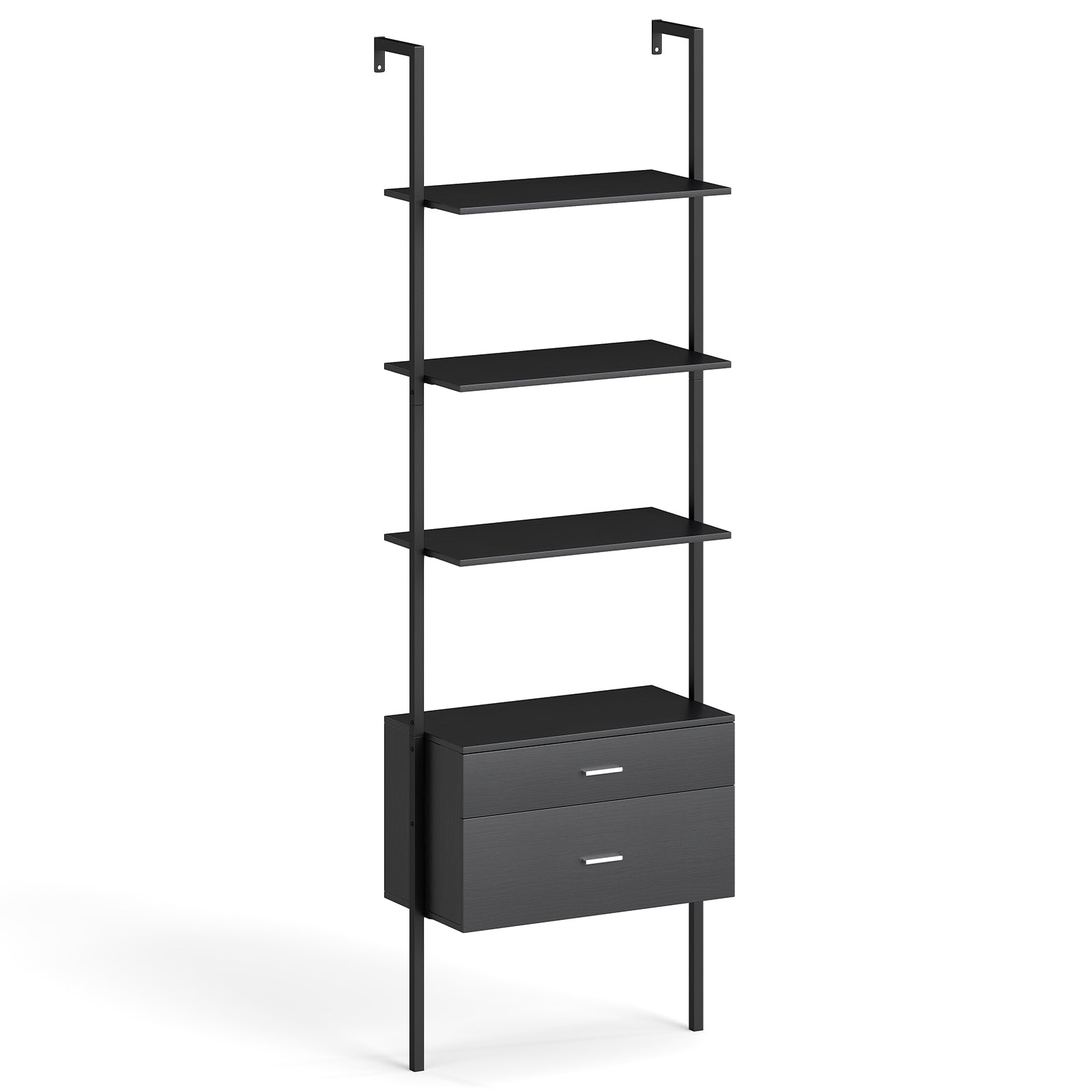 6-Tier Ladder Bookcase with 2 Drawers and Metal Frame, Black Bookcases Black at Gallery Canada