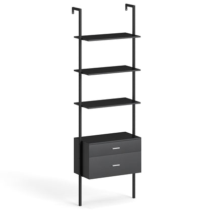 6-Tier Ladder Bookcase with 2 Drawers and Metal Frame, Black Bookcases Black at Gallery Canada