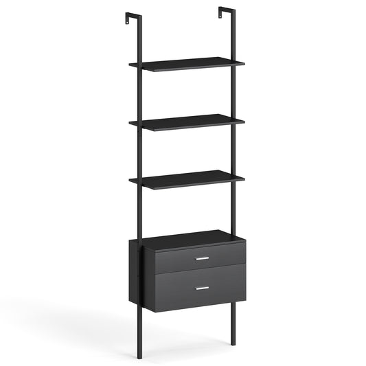 6-Tier Ladder Bookcase with 2 Drawers and Metal Frame, Black Bookcases Black at Gallery Canada