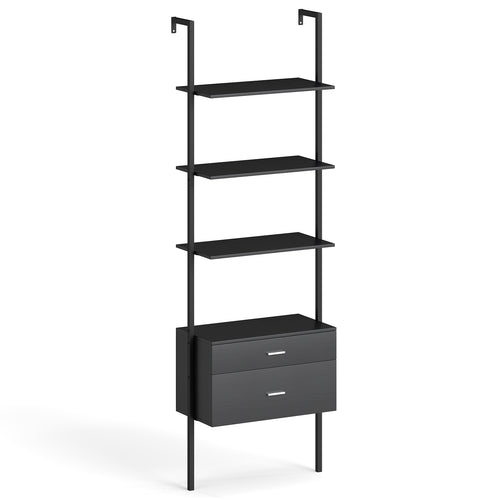 6-Tier Ladder Bookcase with 2 Drawers and Metal Frame, Black