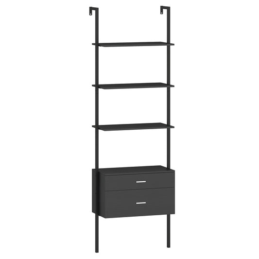 6-Tier Ladder Bookcase, 2 Drawers, Metal Frame, Black Bookcases Black at Gallery Canada