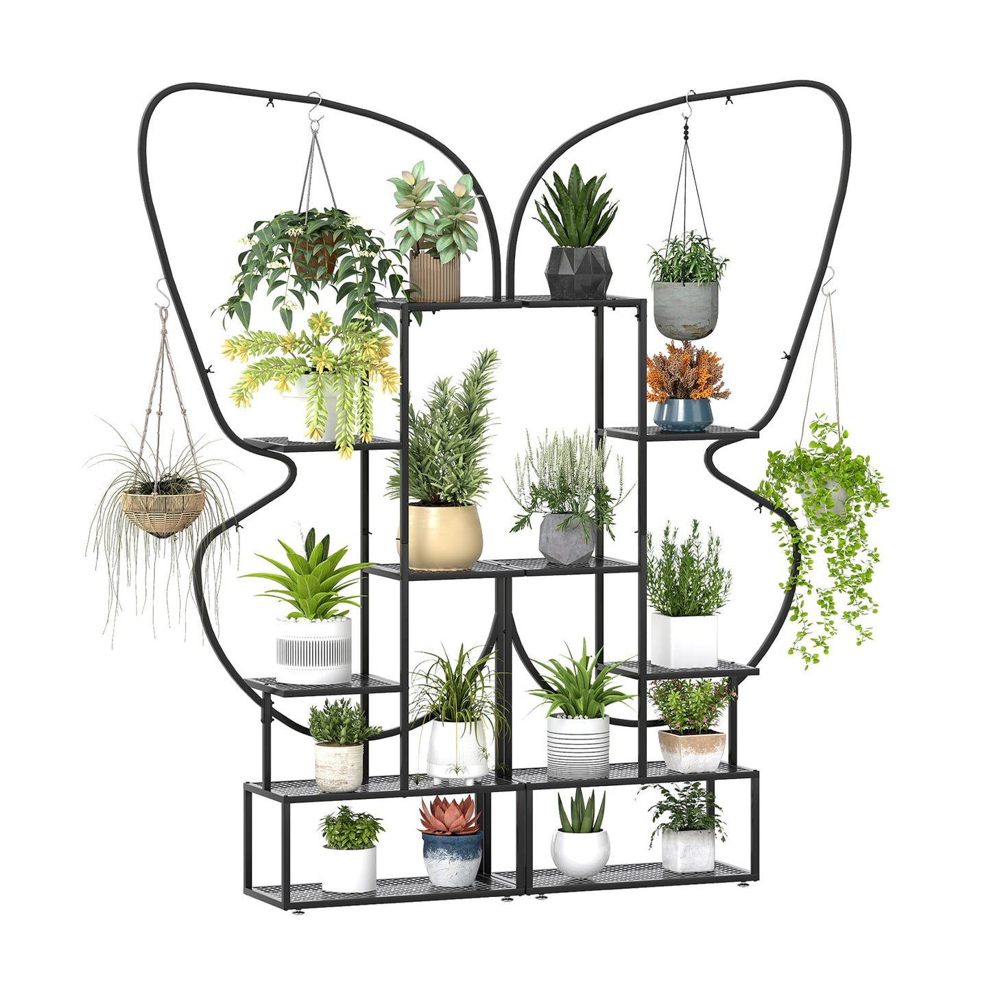 6-Tier Metal Plant Stand Ladder, Display Rack With Hanging Hooks, Black Plant Stands Black at Gallery Canada
