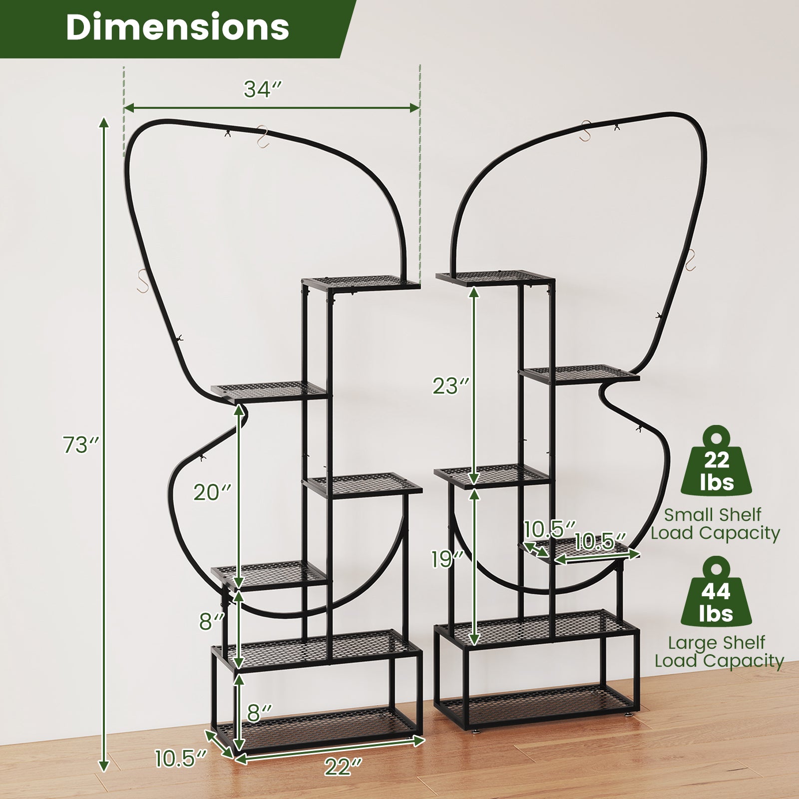6-Tier Metal Plant Stand Ladder, Display Rack With Hanging Hooks, Black Plant Stands at Gallery Canada