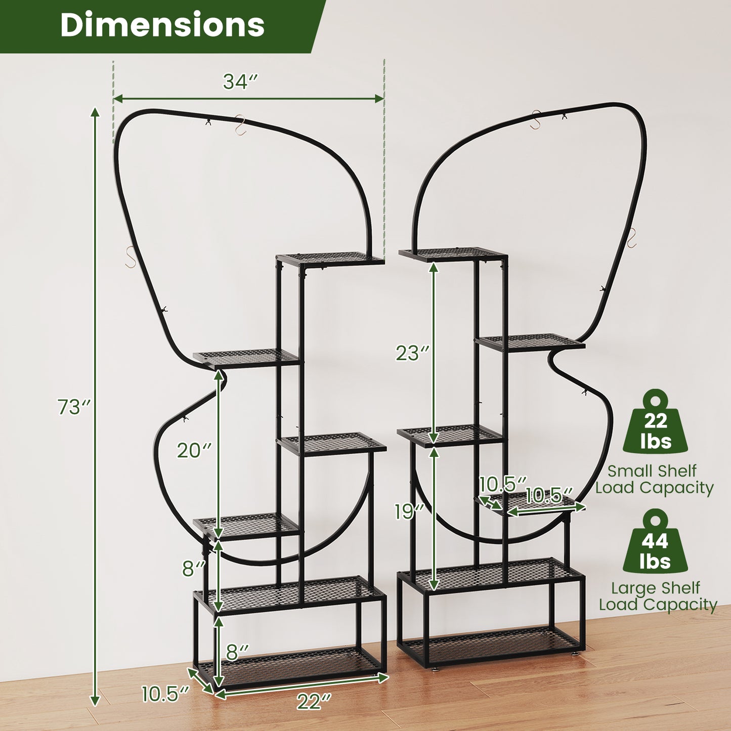 6-Tier Metal Plant Stand Ladder, Display Rack With Hanging Hooks, Black Plant Stands at Gallery Canada