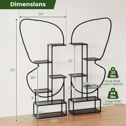 6-Tier Metal Plant Stand Ladder, Display Rack With Hanging Hooks, Black Plant Stands at Gallery Canada