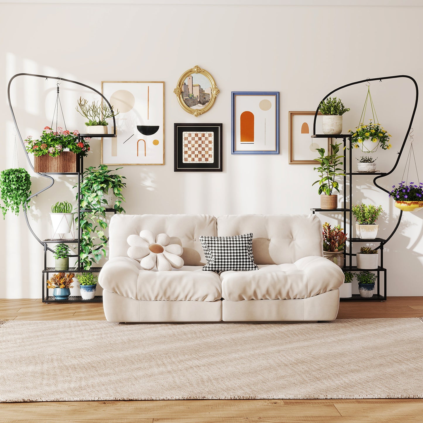 6-Tier Metal Plant Stand Ladder, Display Rack With Hanging Hooks, Black Plant Stands at Gallery Canada