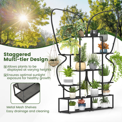 6-Tier Metal Plant Stand Ladder, Display Rack With Hanging Hooks, Black Plant Stands at Gallery Canada