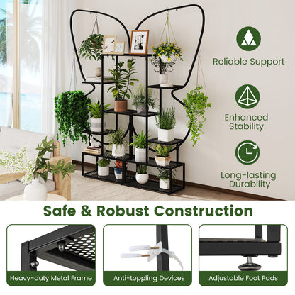 6-Tier Metal Plant Stand Ladder, Display Rack With Hanging Hooks, Black Plant Stands at Gallery Canada