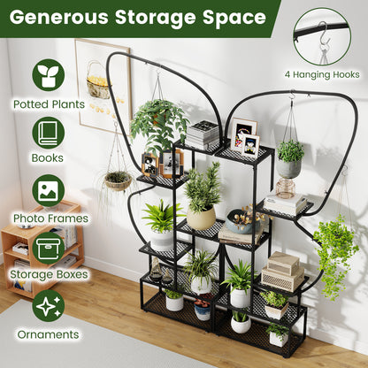 6-Tier Metal Plant Stand Ladder, Display Rack With Hanging Hooks, Black Plant Stands at Gallery Canada