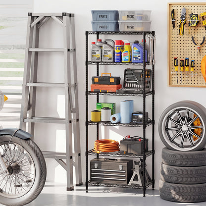 6-Tier Metal Storage Shelving Unit with V-Shaped Wire Rack and 900 LBS Capacity-DK, Black Garages at Gallery Canada