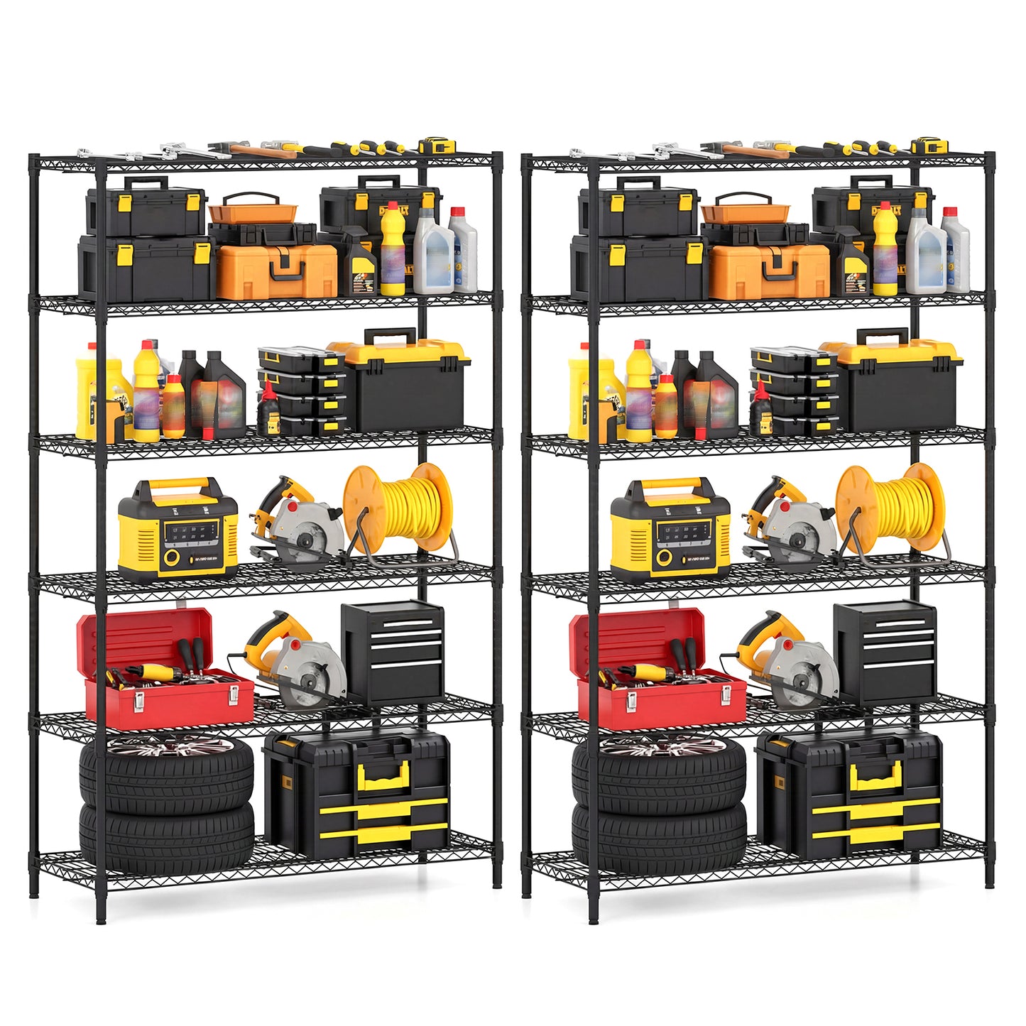 6-Tier Metal Storage Shelving Unit Set of 2 Adjustable Utility Shelf with V-Shaped Wire Rack, Black Garages Black at Gallery Canada