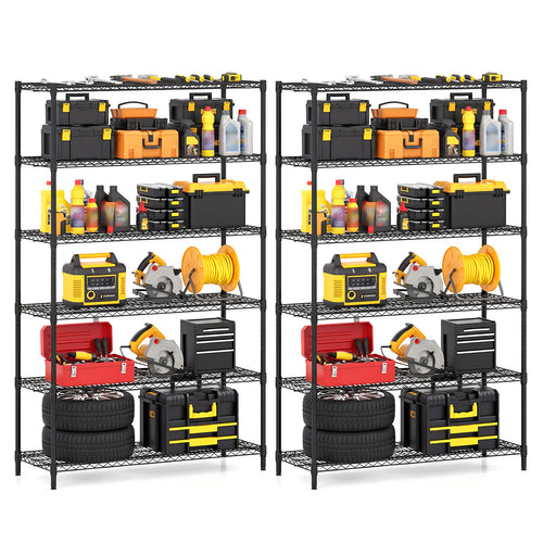 6-Tier Metal Storage Shelving Unit Set of 2 Adjustable Utility Shelf with V-Shaped Wire Rack, Black