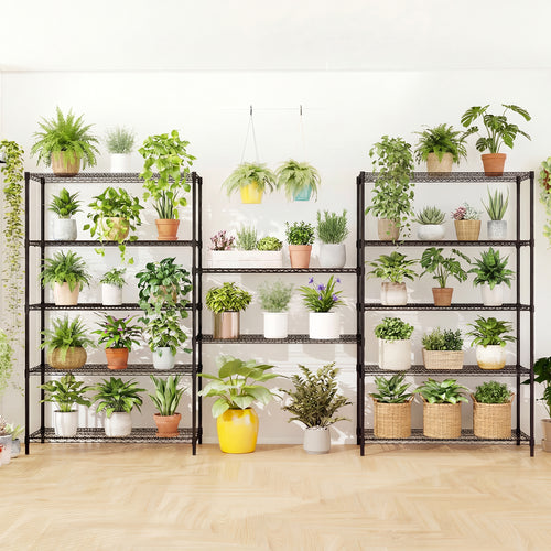 6-Tier Metal Storage Shelving Unit Set of 2 Adjustable Utility Shelf with V-Shaped Wire Rack, Black