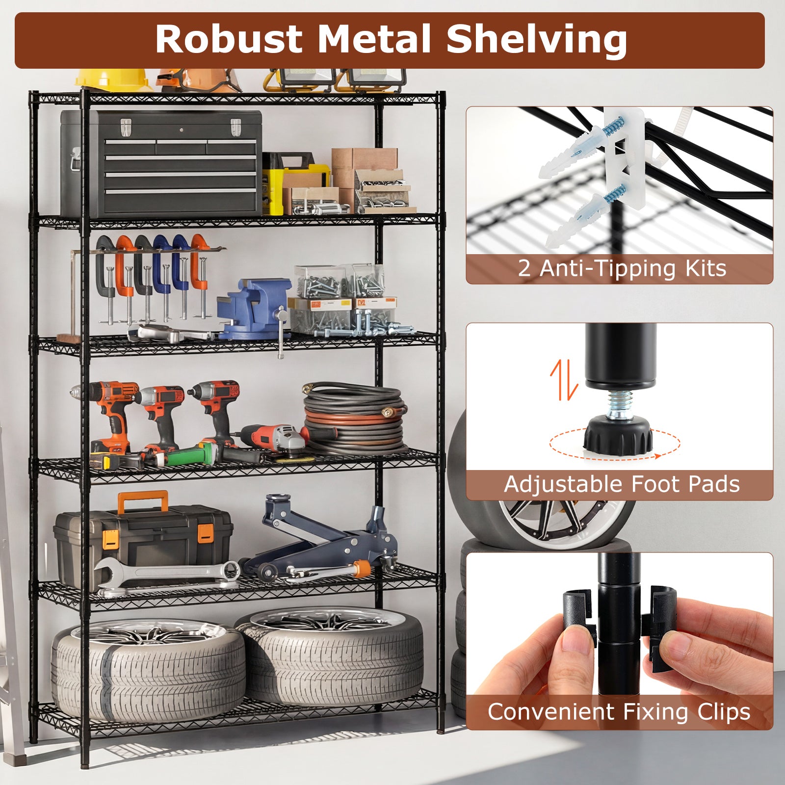 6-Tier Metal Storage Shelving Unit Set of 2 Adjustable Utility Shelf with V-Shaped Wire Rack, Black Garages at Gallery Canada