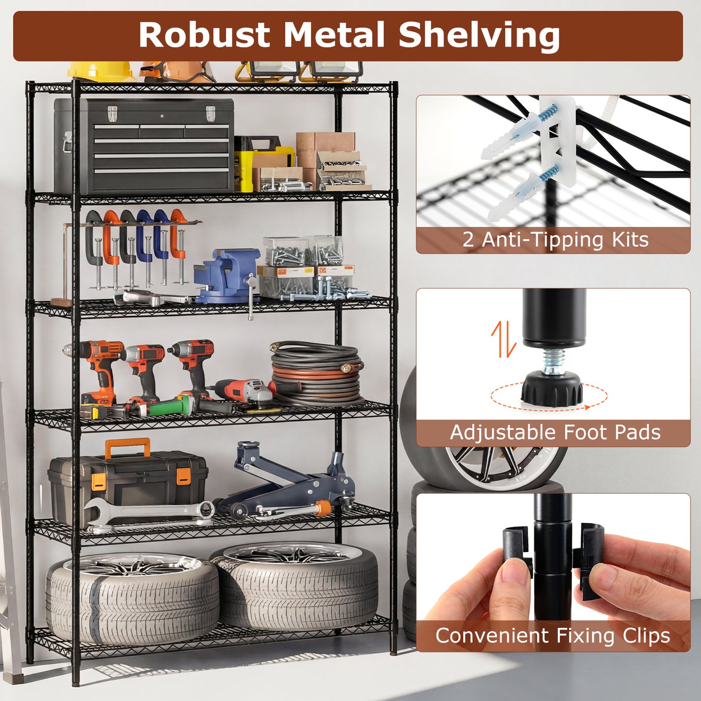 6-Tier Metal Storage Shelving Unit Set of 2 Adjustable Utility Shelf with V-Shaped Wire Rack, Black Garages at Gallery Canada