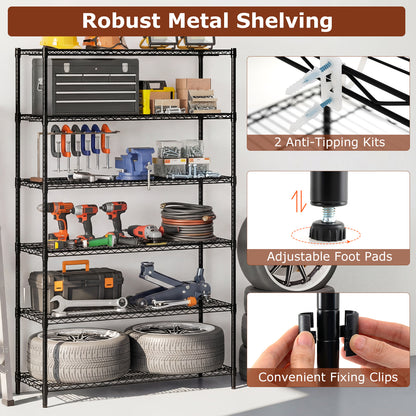6-Tier Metal Storage Shelving Unit Set of 2 Adjustable Utility Shelf with V-Shaped Wire Rack, Black Garages at Gallery Canada