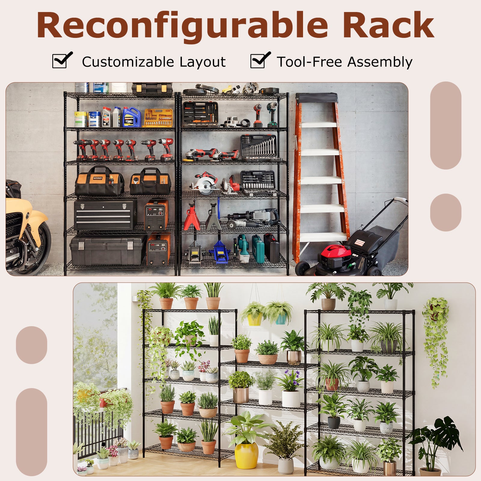6-Tier Metal Storage Shelving Unit Set of 2 Adjustable Utility Shelf with V-Shaped Wire Rack, Black Garages at Gallery Canada