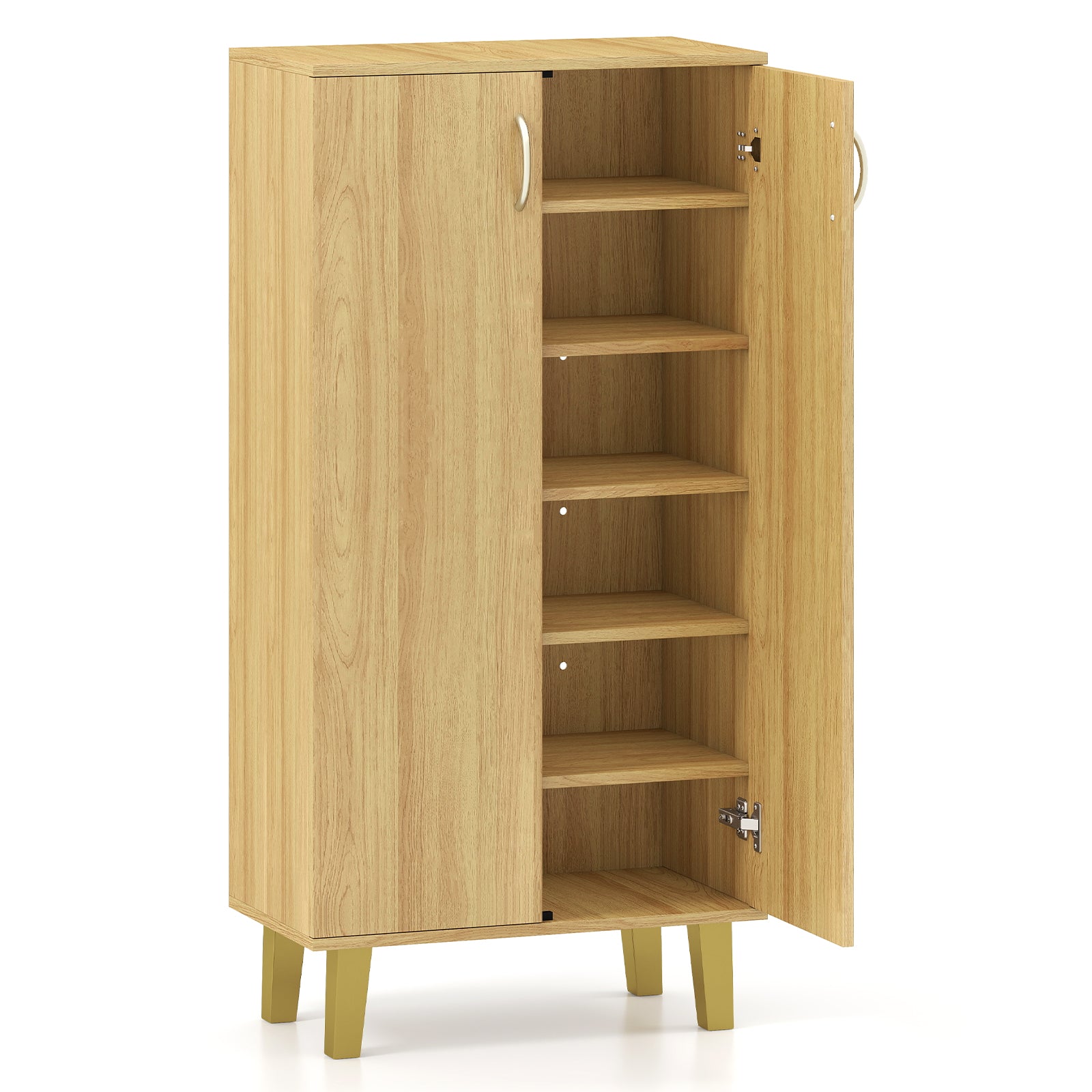 6-Tier Modern Freestanding Wooden Shoe Cabinet with Doors and Removable Shelves, Oak Shoe Racks & Storage Benches Oak at Gallery Canada