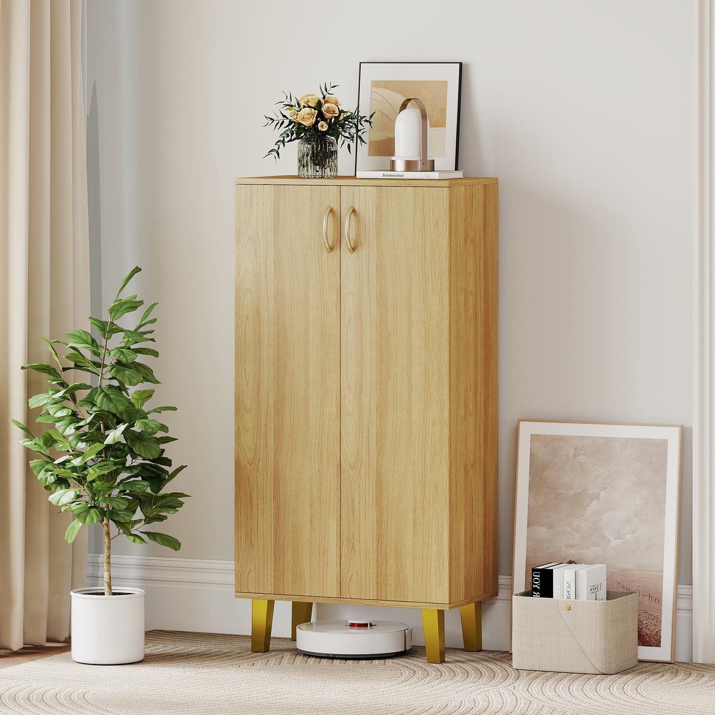 6-Tier Modern Freestanding Wooden Shoe Cabinet with Doors and Removable Shelves, Oak Shoe Racks & Storage Benches at Gallery Canada