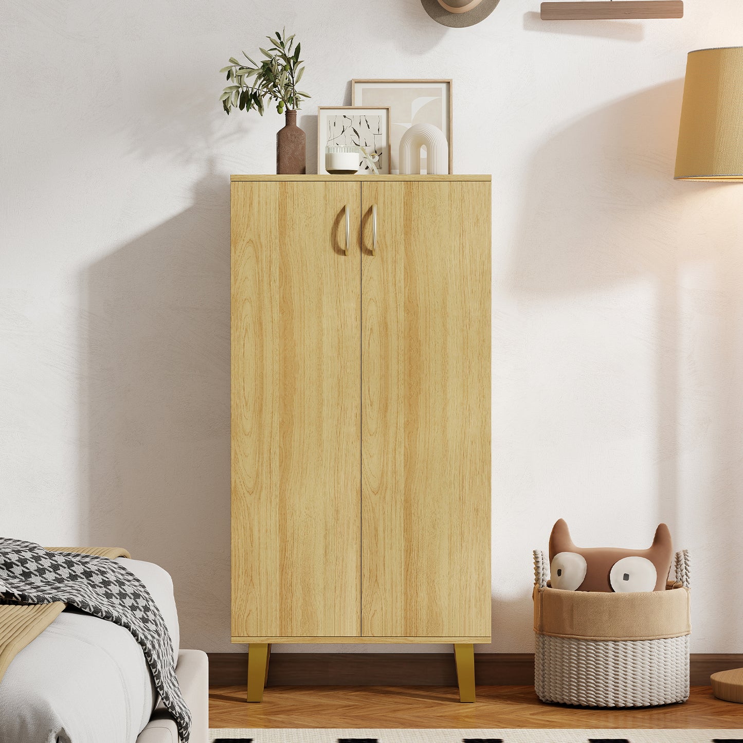 6-Tier Modern Freestanding Wooden Shoe Cabinet with Doors and Removable Shelves, Oak Shoe Racks & Storage Benches at Gallery Canada