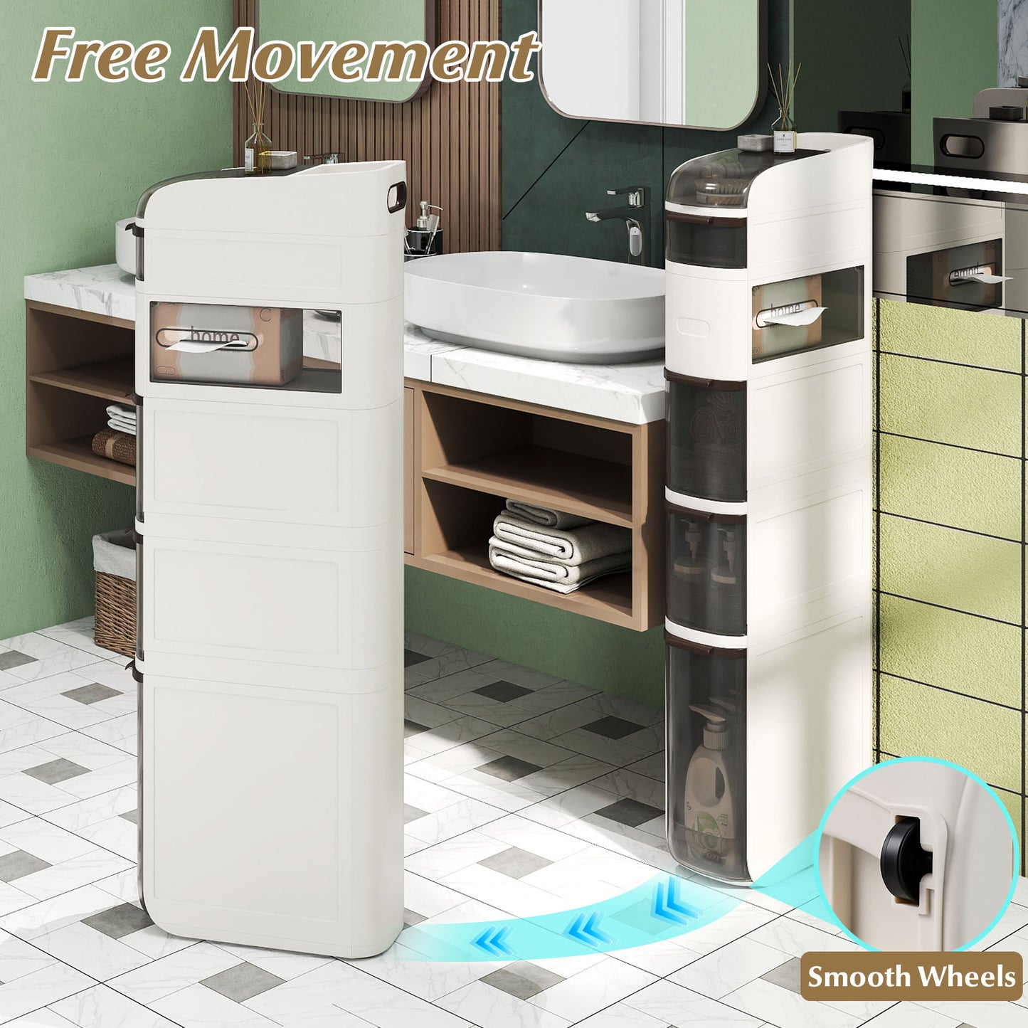 6-Tier Narrow Bathroom Storage Cabinet With Drawers, Tissue Box Floor Cabinets at Gallery Canada