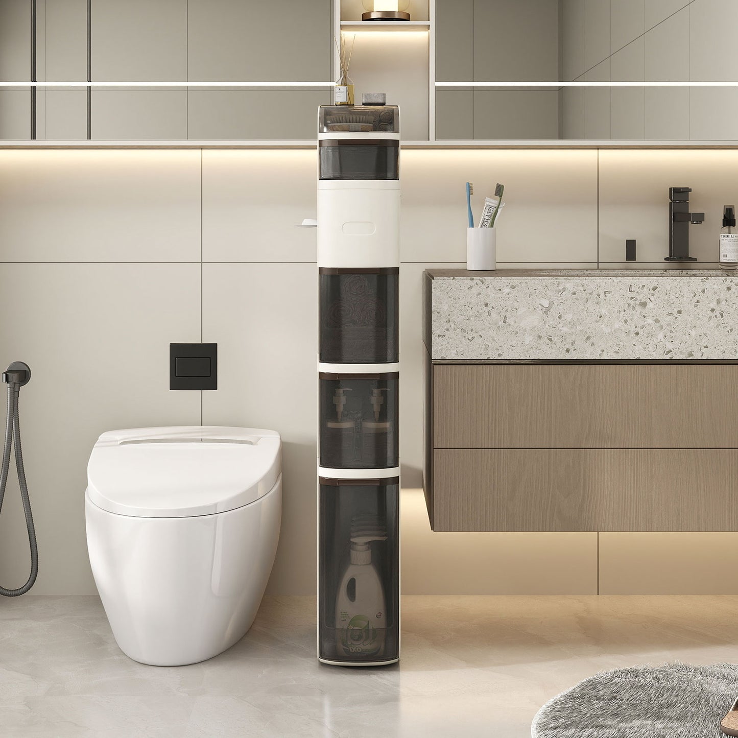 6-Tier Narrow Bathroom Storage Cabinet With Drawers, Tissue Box Floor Cabinets at Gallery Canada