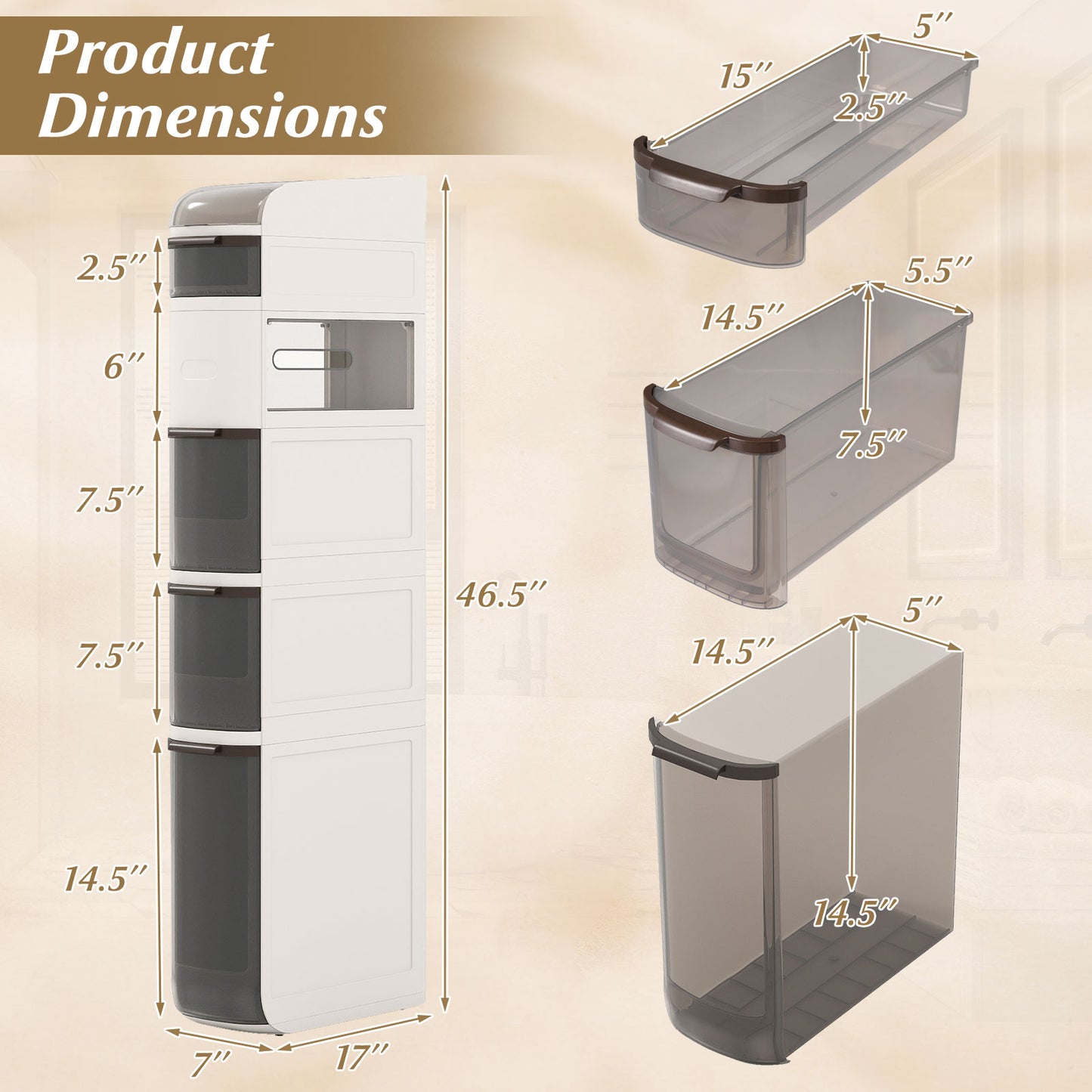 6-Tier Narrow Bathroom Storage Cabinet With Drawers, Tissue Box Floor Cabinets at Gallery Canada