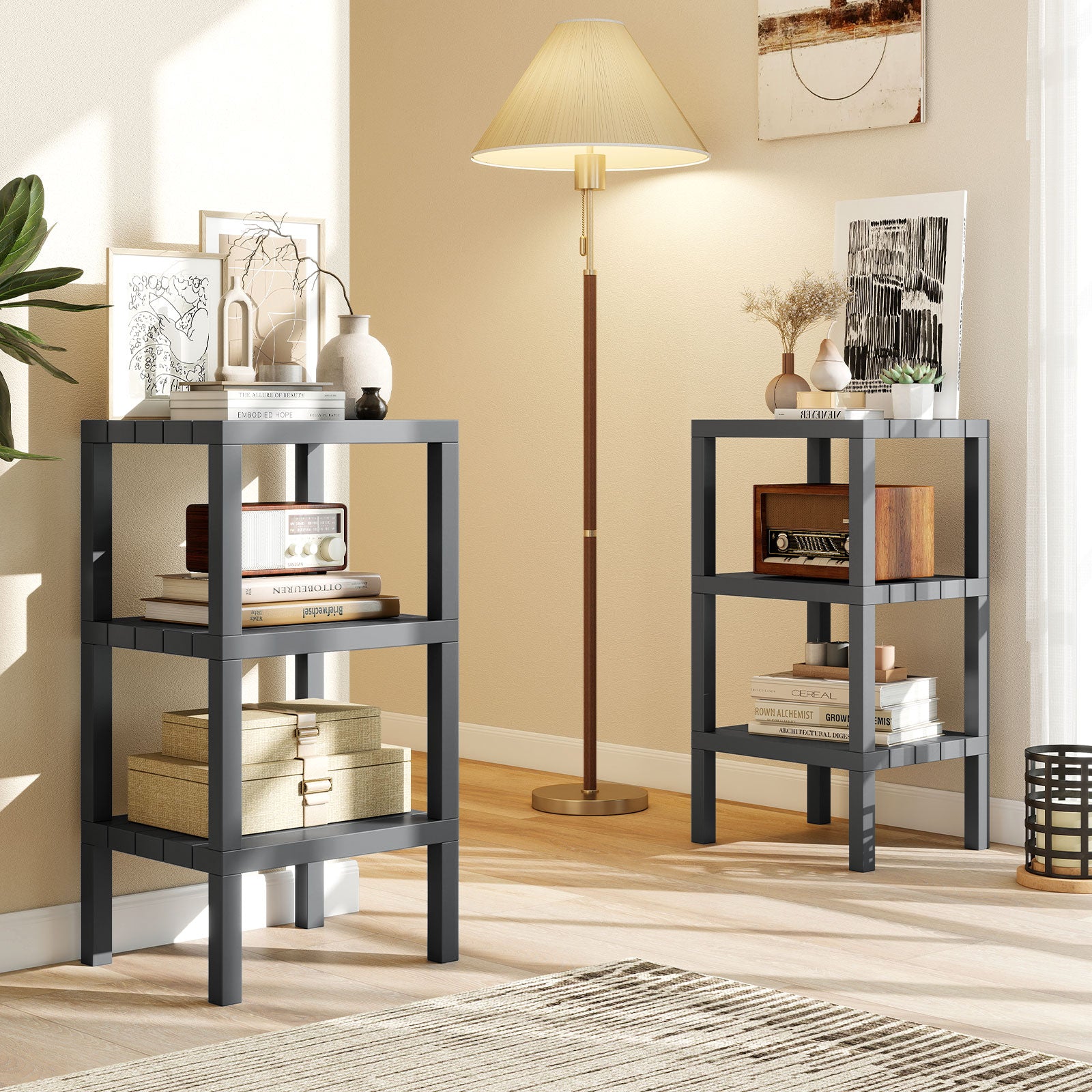 6-Tier Plastic Modular Storage Shelves for Living Room and Kitchen, Gray Raised Garden Beds at Gallery Canada