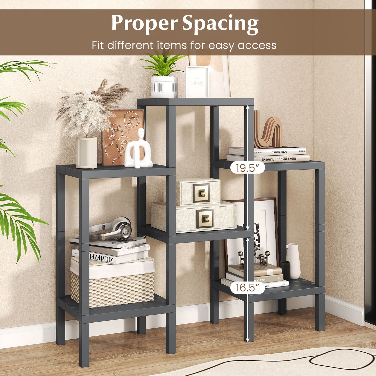 6-Tier Plastic Modular Storage Shelves for Living Room and Kitchen, Gray Raised Garden Beds at Gallery Canada