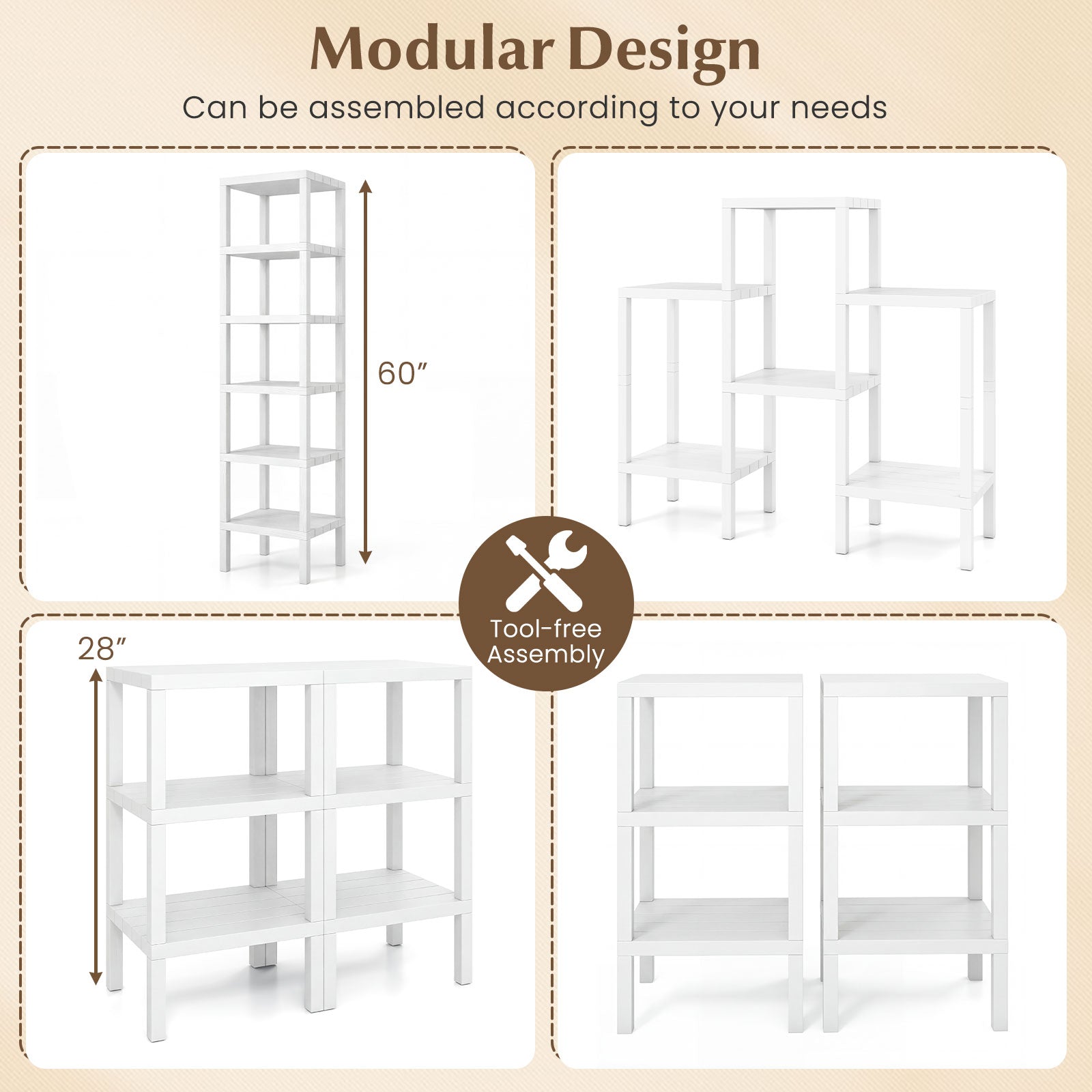 6-Tier Plastic Modular Storage Shelves for Living Room and Kitchen, White Raised Garden Beds at Gallery Canada