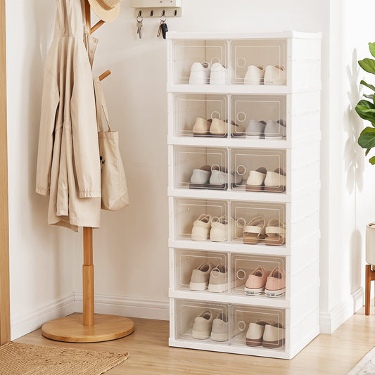 6-Tier Shoe Organizer with Clear Doors, White Shoe Racks & Storage Benches White at Gallery Canada
