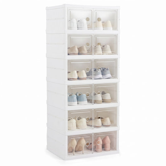 6-Tier Shoe Organizer with Clear Doors, White Shoe Racks & Storage Benches White at Gallery Canada