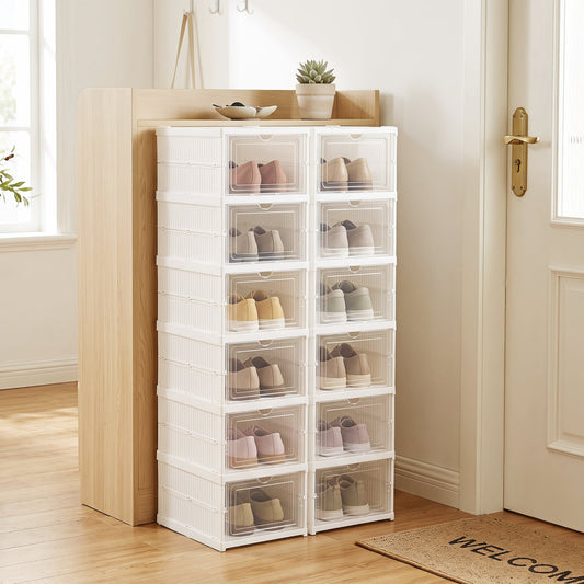 6-Tier Shoe Organizer Set of 2, Clear Doors, Portable, White Shoe Racks & Storage Benches White at Gallery Canada