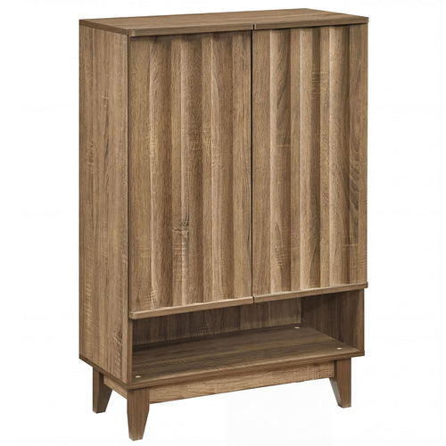 6-Tier Shoe Storage Organizer with 2 Fluted Doors, Oak