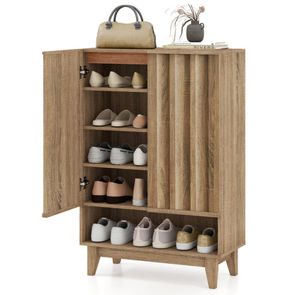 6-Tier Shoe Storage Organizer with 2 Fluted Doors, Oak Shoe Racks & Storage Benches at Gallery Canada