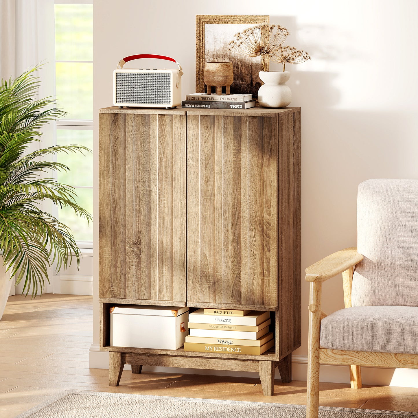 6-Tier Shoe Storage Organizer with 2 Fluted Doors, Oak Shoe Racks & Storage Benches at Gallery Canada