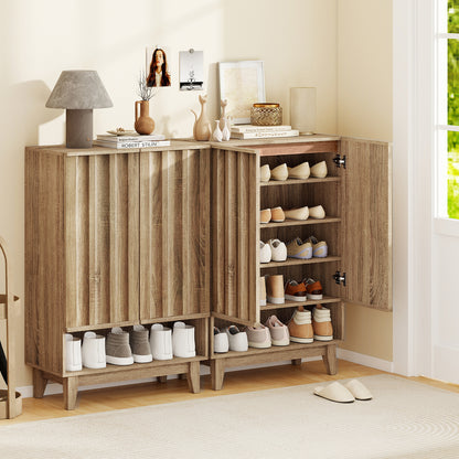 6-Tier Shoe Storage Organizer with 2 Fluted Doors, Oak Shoe Racks & Storage Benches at Gallery Canada