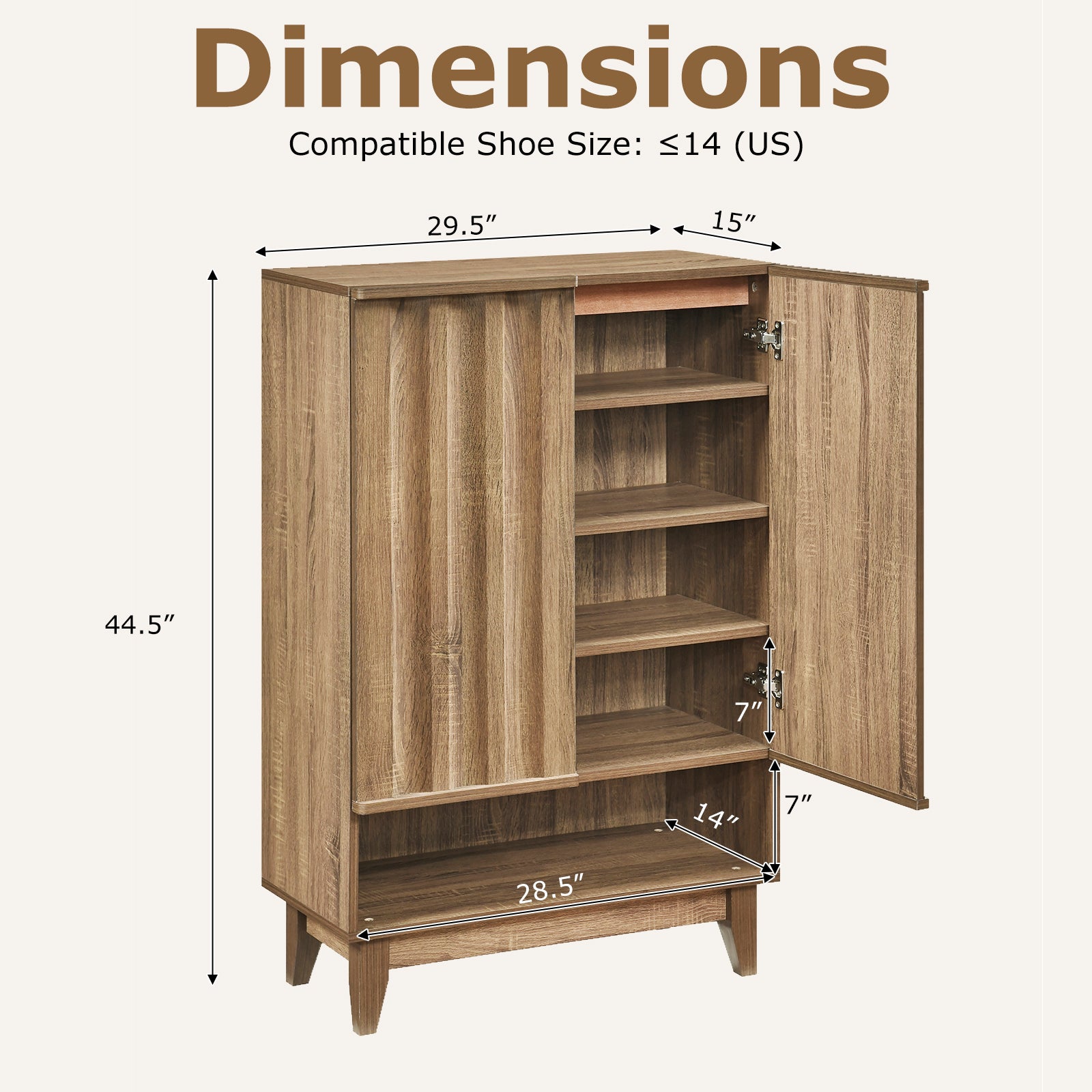 6-Tier Shoe Storage Organizer with 2 Fluted Doors, Oak Shoe Racks & Storage Benches at Gallery Canada