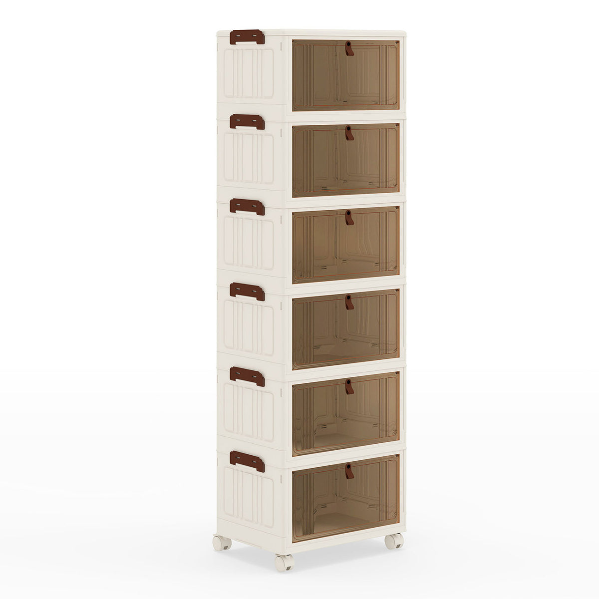 6-Tier Stackable Shoe Box, Lid Doors, Lockable Wheels, White Shoe Racks & Storage Benches White at Gallery Canada