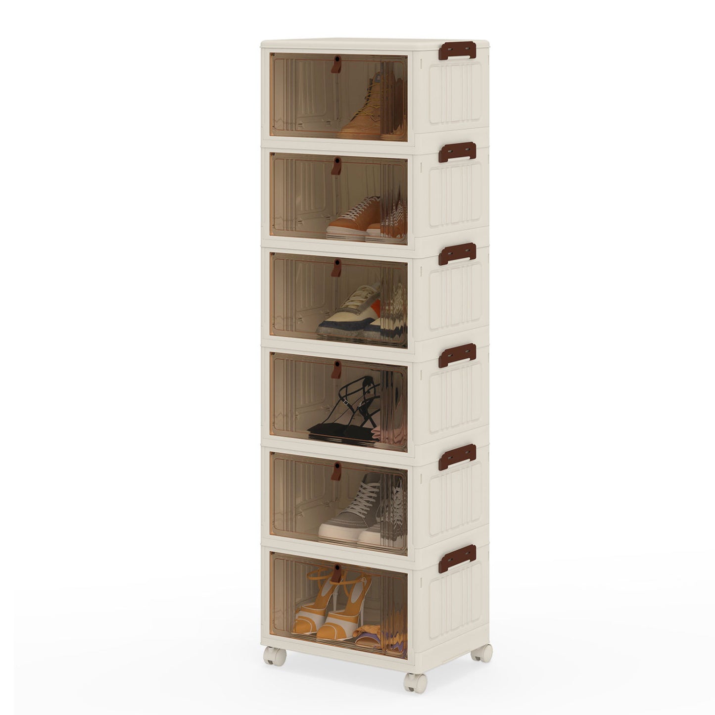 6-Tier Stackable Shoe Box, Lid Doors, Lockable Wheels, White Shoe Racks & Storage Benches at Gallery Canada