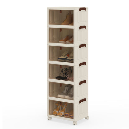 6-Tier Stackable Shoe Box, Lid Doors, Lockable Wheels, White Shoe Racks & Storage Benches at Gallery Canada