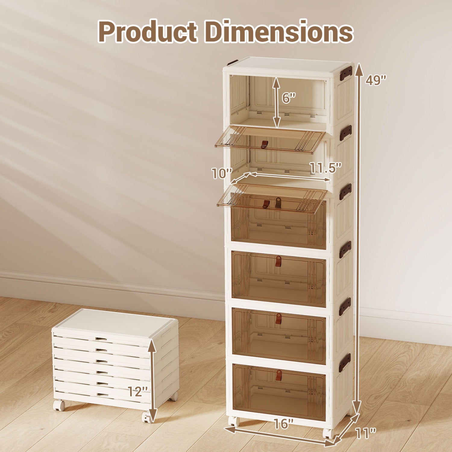 6-Tier Stackable Shoe Box, Lid Doors, Lockable Wheels, White Shoe Racks & Storage Benches at Gallery Canada