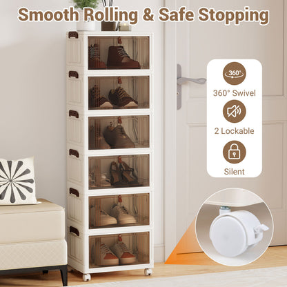 6-Tier Stackable Shoe Box, Lid Doors, Lockable Wheels, White Shoe Racks & Storage Benches at Gallery Canada