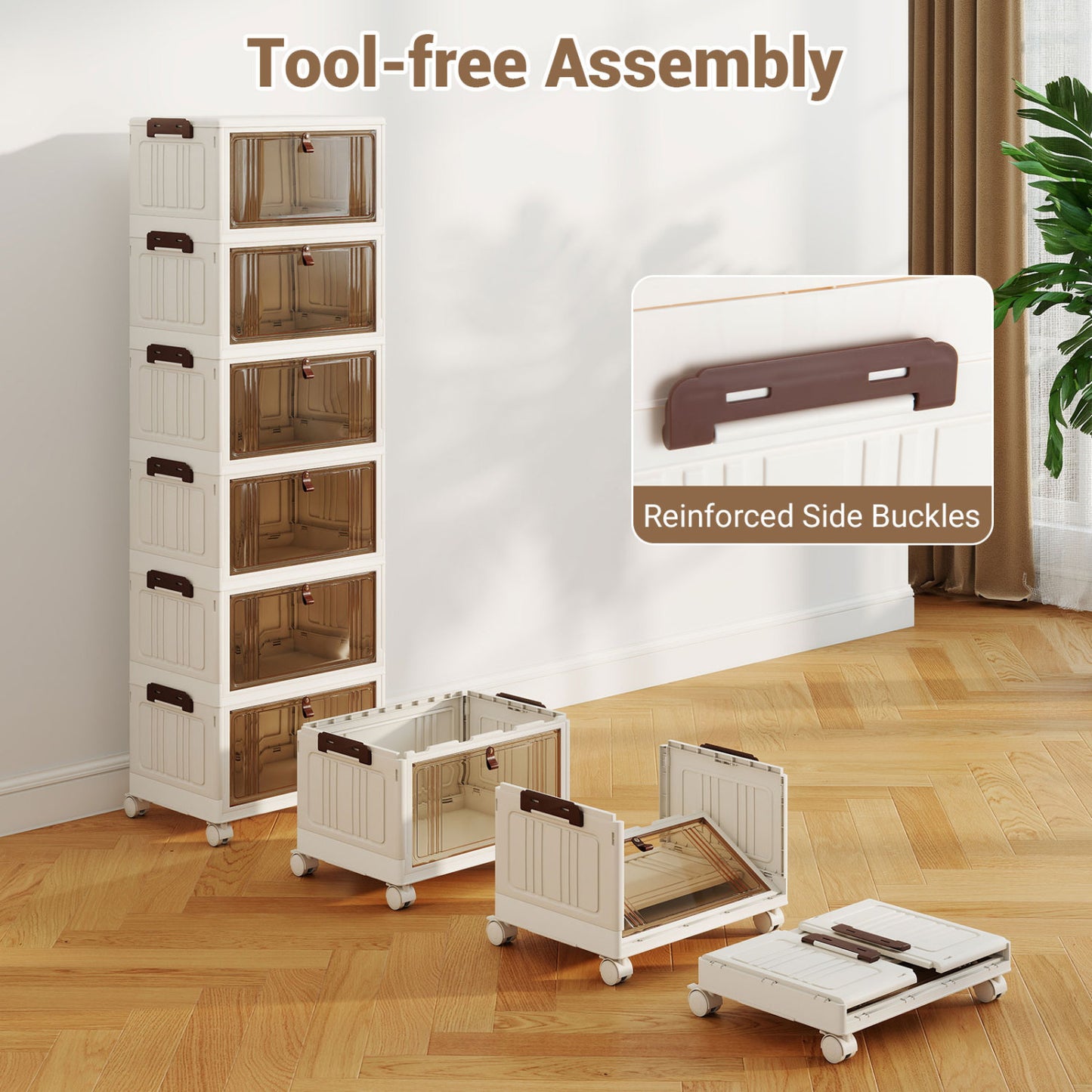 6-Tier Stackable Shoe Box, Lid Doors, Lockable Wheels, White Shoe Racks & Storage Benches at Gallery Canada