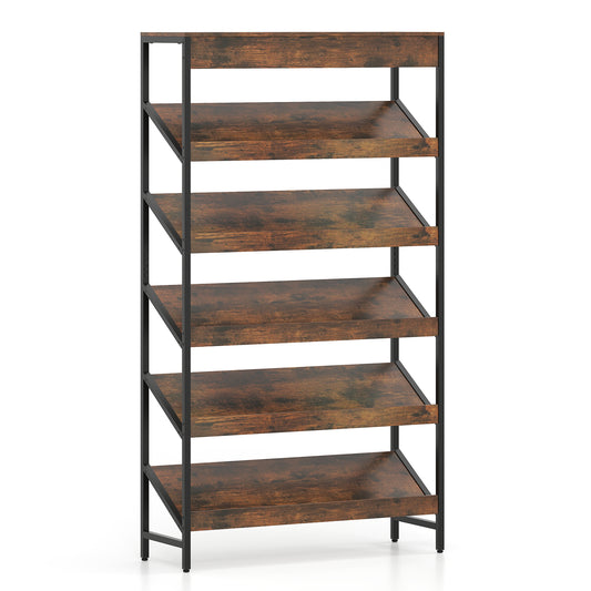 6-Tier Tall Freestanding Bookshelf with Angled Shelves for Home Office, Rustic Brown