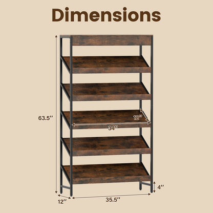 6-Tier Tall Freestanding Bookshelf with Angled Shelves for Home Office, Rustic Brown Bookcases at Gallery Canada
