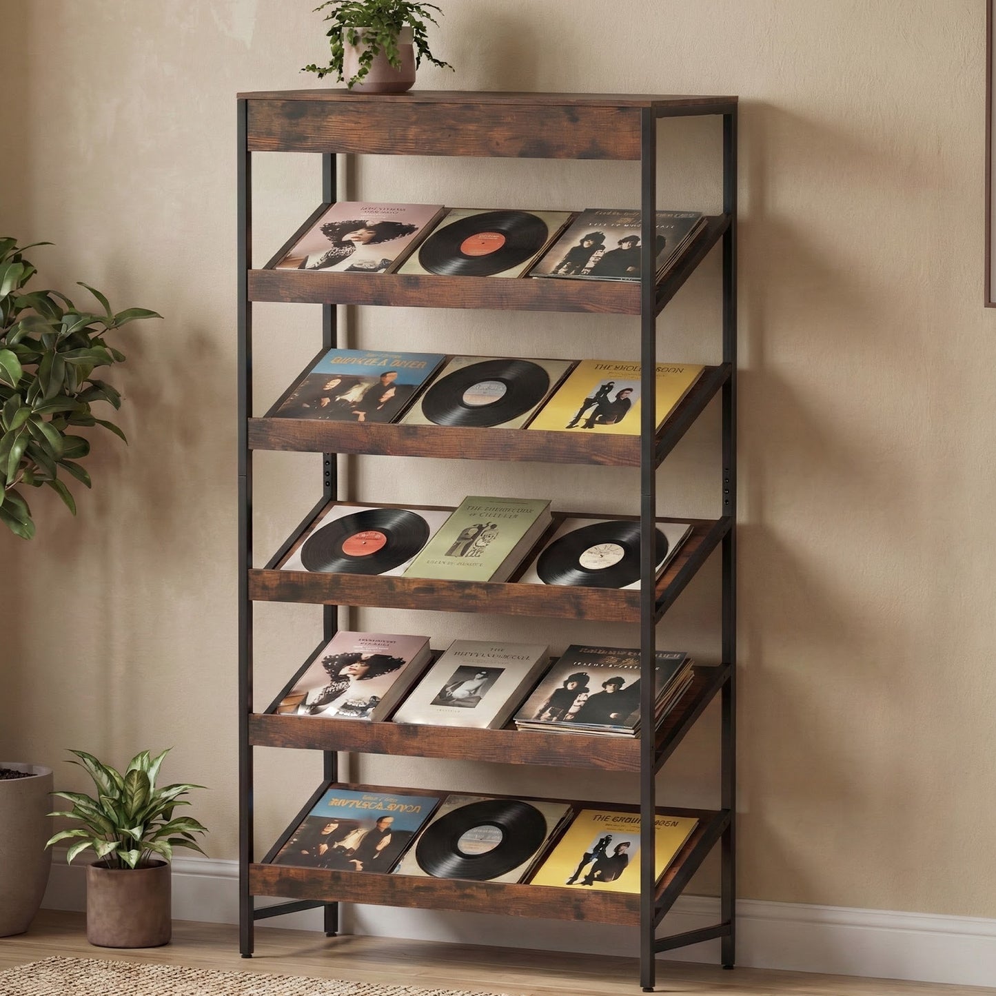 6-Tier Tall Freestanding Bookshelf with Angled Shelves for Home Office, Rustic Brown Bookcases at Gallery Canada