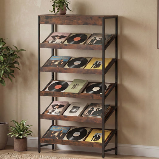 6-Tier Tall Freestanding Bookshelf with Angled Shelves for Home Office, Rustic Brown Bookcases Rustic Brown at Gallery Canada