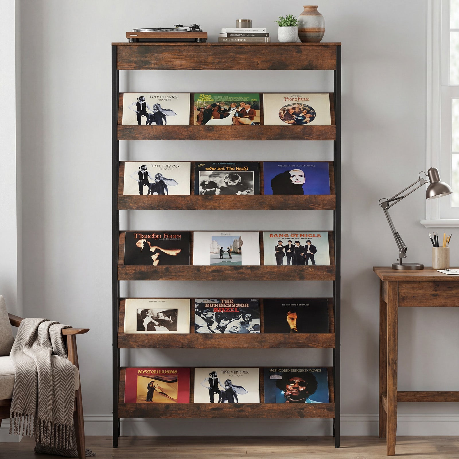 6-Tier Tall Freestanding Bookshelf with Angled Shelves for Home Office, Rustic Brown Bookcases at Gallery Canada