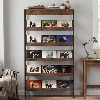 6-Tier Tall Freestanding Bookshelf with Angled Shelves for Home Office, Rustic Brown Bookcases at Gallery Canada